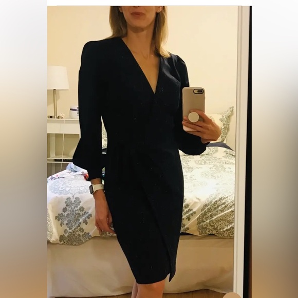 $475 Rebecca Taylor Navy Cross Hatch Wrap Dress women sizes 6, 10 - Picture 4 of 8